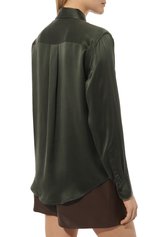 Женская шелковая рубашка EQUIPMENT темно-зеленого цвета, арт. L21E035 | Фото 4 (Материал внешний: Шелк; Рукава: Длинные; Принт: Без принта; Женское Кросс-КТ: Рубашка-одежда; Длина (для топов): Стандартные; Стили: Кэжуэл)