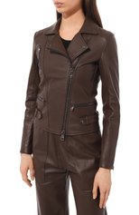 Женская кожаная куртка SIMONETTA RAVIZZA темно-коричневого цвета, арт. JA171L1 | Фото 3 (Кросс-КТ: Куртка; Рукава: Длинные; Стили: Гранж; Материал подклада: Синтетический материал; Материал внешний: Натуральная кожа; Женское Кросс-КТ: Замша и кожа; Длина (верхняя одежда): Короткие)