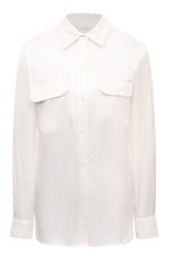 Женская шелковая рубашка EQUIPMENT белого цвета, арт. L21-E035 | Фото 1 (Материал внешний: Шелк; Рукава: Длинные; Принт: Без принта; Женское Кросс-КТ: Рубашка-одежда; Длина (для топов): Удлиненные; Стили: Романтичный)