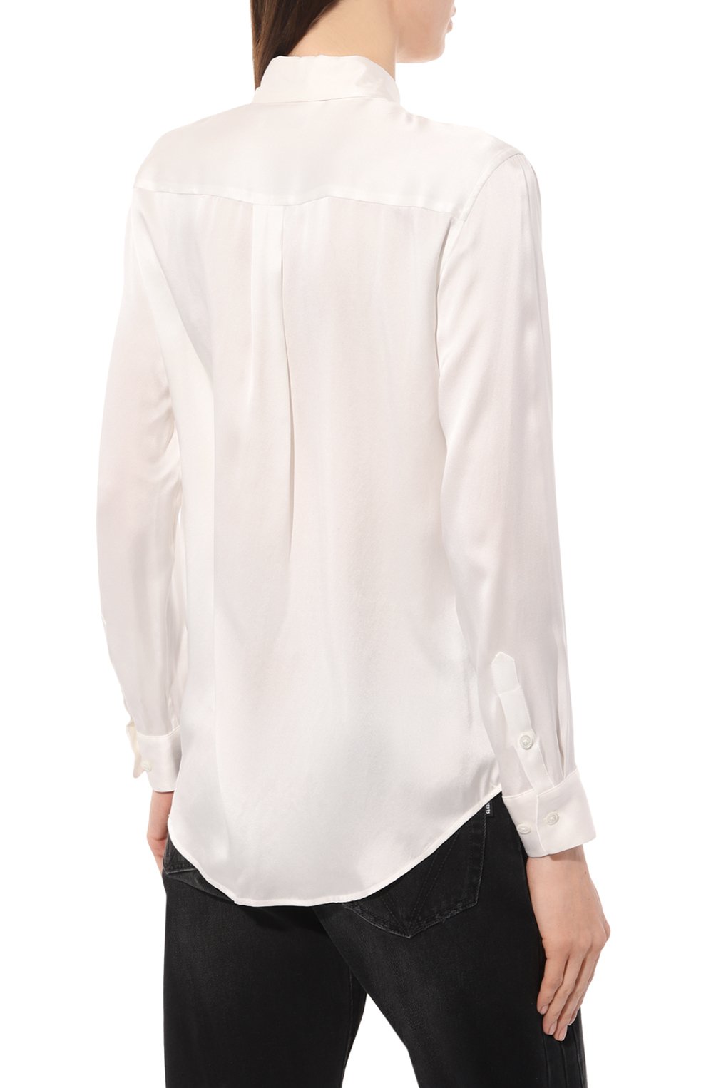 Женская шелковая рубашка EQUIPMENT белого цвета, арт. L21-E035 | Фото 4 (Материал внешний: Шелк; Рукава: Длинные; Принт: Без принта; Женское Кросс-КТ: Рубашка-одежда; Длина (для топов): Удлиненные; Стили: Романтичный)