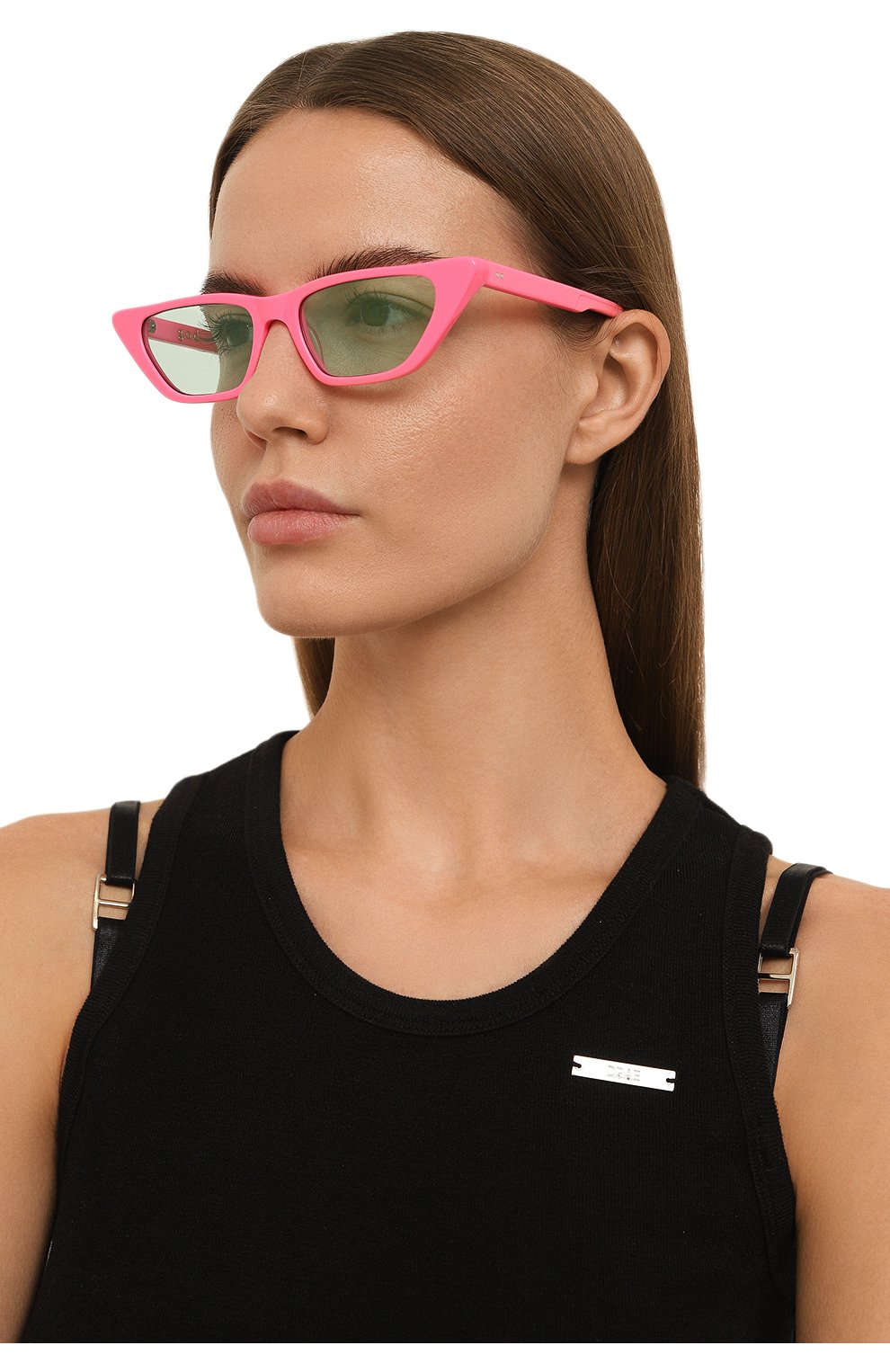 Женские солнцезащитные очки G.O.D. EYEWEAR розового цвета, арт. THIRTY TW0 B0NB0N/GREEN | Фото 2 (Тип очков: С/з; Оптика Гендер: оптика-женское; Очки форма: Cat-eye, Прямоугольные)