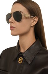 Женские солнцезащитные очки VERSACE золотого цвета, арт. 2249-100287 | Фото 2 (Кросс-КТ: С/з-унисекс; Тип очков: С/з; Очки форма: Авиаторы; Оптика Гендер: оптика-унисекс)