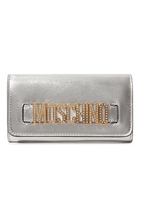 Женская сумка MOSCHINO серебряного цвета, арт. 2317 A8130/8011 | Фото 1 (Сумки-технические: Сумки через плечо; Материал: Натуральная кожа; Размер: mini; Ремень/цепочка: На ремешке)