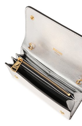 Женская сумка MOSCHINO серебряного цвета, арт. 2317 A8130/8011 | Фото 5 (Сумки-технические: Сумки через плечо; Материал: Натуральная кожа; Размер: mini; Ремень/цепочка: На ремешке)