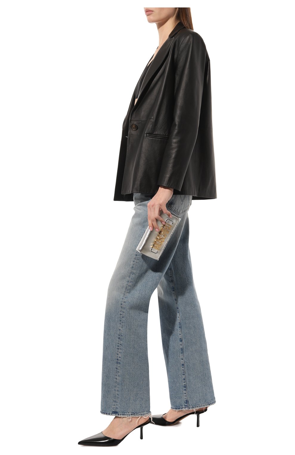 Женская сумка MOSCHINO серебряного цвета, арт. 2317 A8130/8011 | Фото 7 (Сумки-технические: Сумки через плечо; Материал: Натуральная кожа; Размер: mini; Ремень/цепочка: На ремешке)