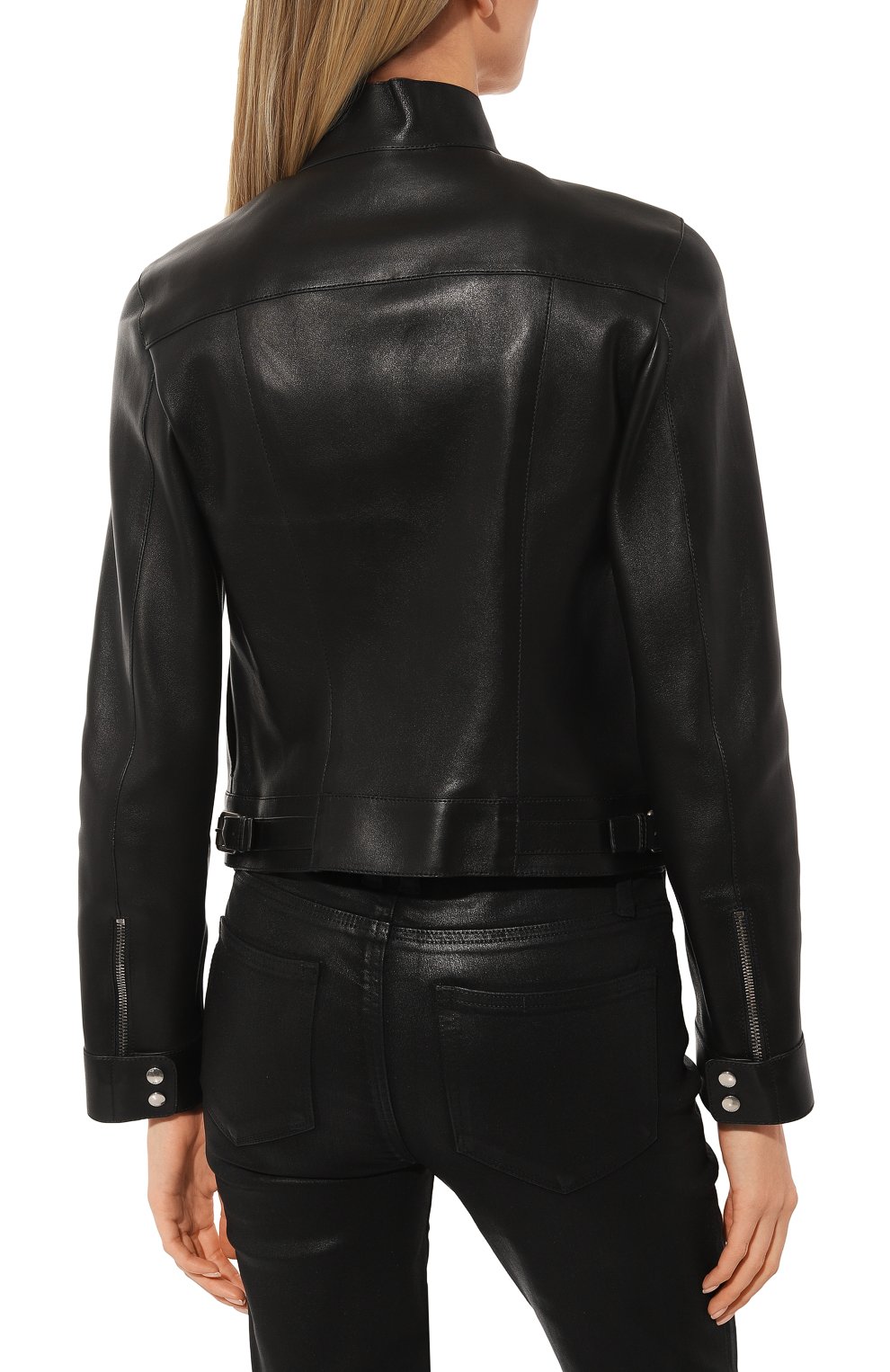 Женская кожаная куртка GUCCI черного цвета, арт. 677346 XNAQC | Фото 4 (Кросс-КТ: Куртка; Рукава: Длинные; Стили: Гламурный; Материал внешний: Натуральная кожа; Женское Кросс-КТ: Замша и кожа; Длина (верхняя одежда): Короткие)