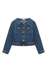Детская джинсовая куртка MOSCHINO синего цвета, арт. HDS045/LXE35/4-8 | Фото 1 (Рукава: Длинные; Кросс-КТ: Деним; Материал внешний: Хлопок)
