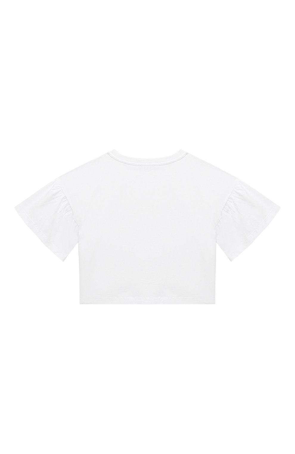 Детская укороченная футболка MOSCHINO белого цвета, арт. HDM04U/LBA00/4-8 | Фото 2 (Девочки Кросс-КТ: футболка-одежда; Рукава: Короткие; Материал внешний: Хлопок)