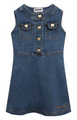 Детское джинсовое платье MOSCHINO синего цвета, арт. HDV0DA/LXE35/4-8 | Фото 1 (Рукава: Короткие; Случай: Повседневный; Материал внешний: Хлопок; Девочки Кросс-КТ: Платье-одежда)