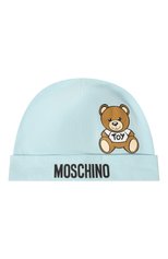 Детского хлопковая шапка MOSCHINO голубого цвета, арт. MVX031/LAA03 | Фото 1 (Материал: Текстиль, Хлопок)