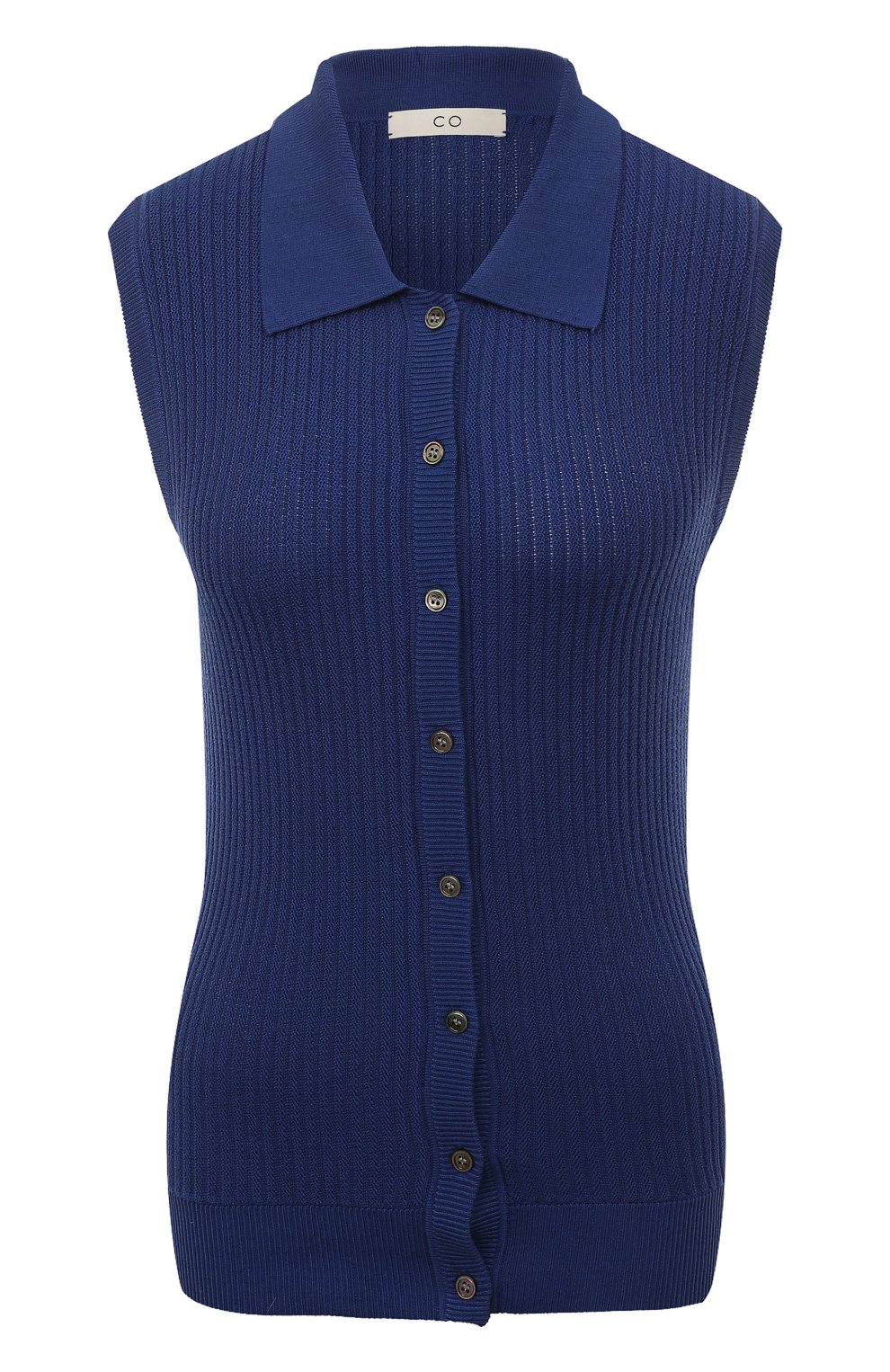 Женский шелковый жилет CO темно-синего цвета, арт. 8336TSY | Фото 1 (Материал внешний: Шелк; Кросс-КТ: Трикотаж; Длина (верхняя одежда): Короткие; Стили: Кэжуэл)