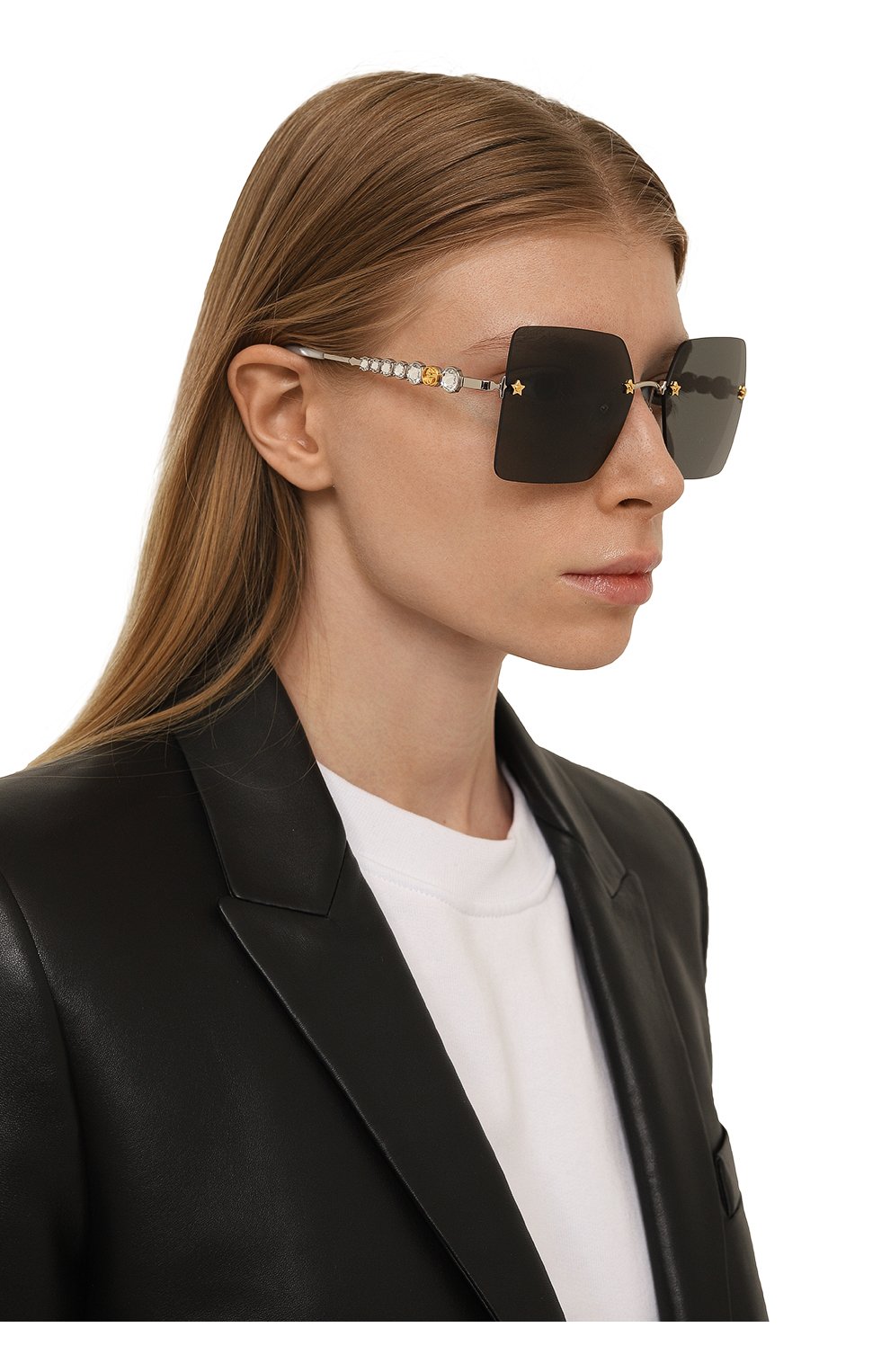 Женские солнцезащитные очки GUCCI серого цвета, арт. 610402 I3330 | Фото 2 (Кросс-КТ: С/з-унисекс; Материал: Пластик; Тип очков: С/з; Оптика Гендер: оптика-унисекс)