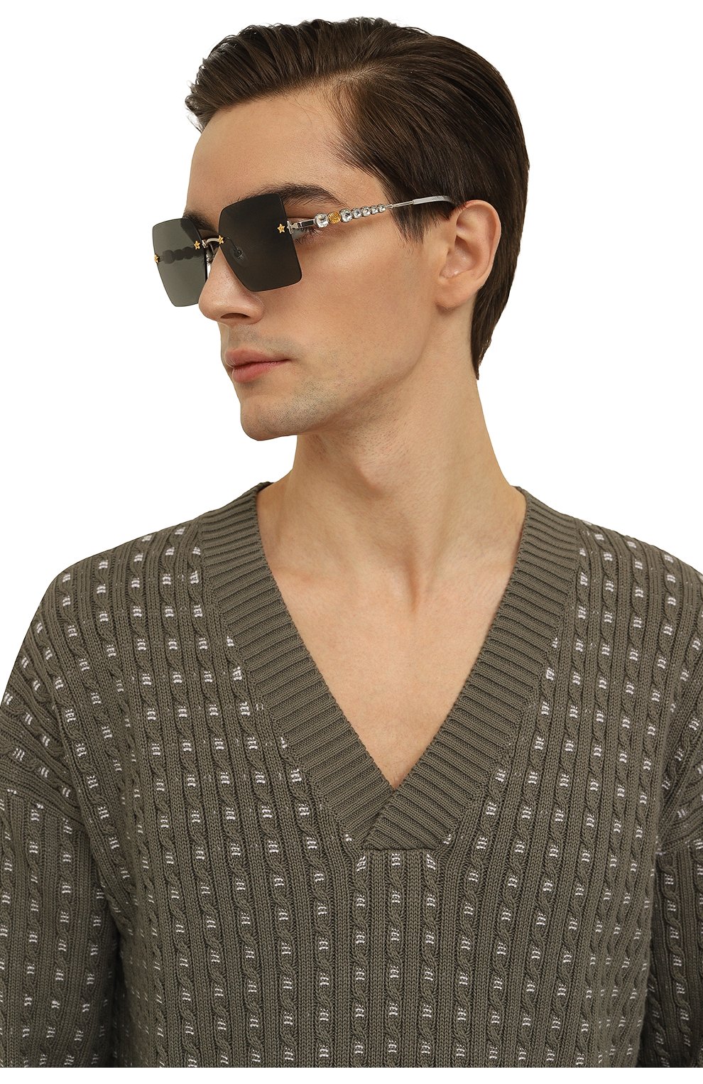 Женские солнцезащитные очки GUCCI серого цвета, арт. 610402 I3330 | Фото 3 (Кросс-КТ: С/з-унисекс; Материал: Пластик; Тип очков: С/з; Оптика Гендер: оптика-унисекс)