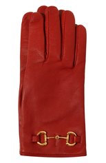 Женские кожаные перчатки horsebit GUCCI красного цвета, арт. 603635 BAP00 | Фото 1 (Материал: Натуральная кожа)