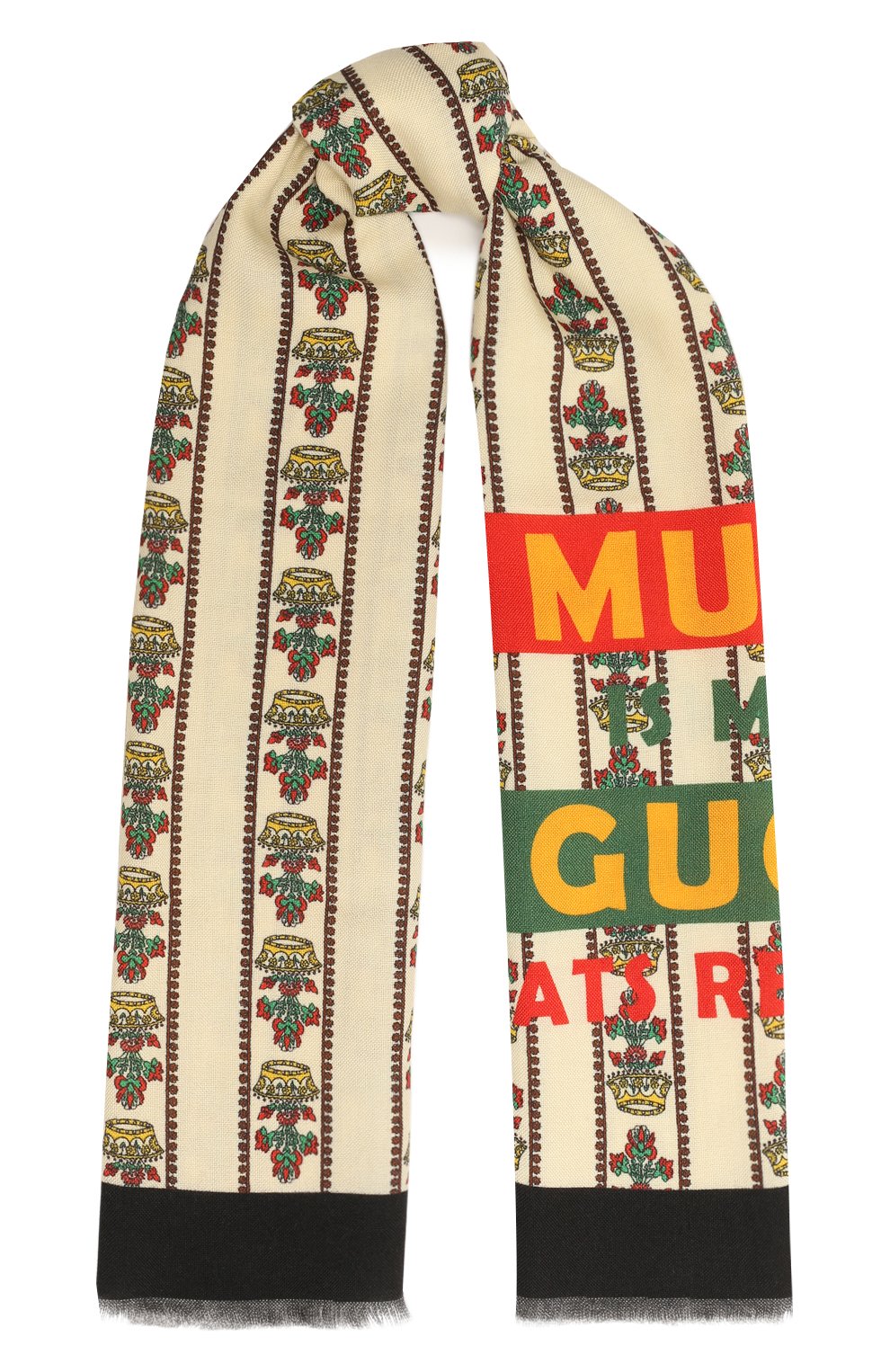 Женский шерстяной шарф GUCCI бежевого цвета, арт. 679215 3G349 | Фото 1 (Материал: Текстиль, Шерсть)