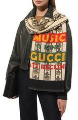 Женский шерстяной шарф GUCCI бежевого цвета, арт. 679215 3G349 | Фото 3 (Материал: Текстиль, Шерсть)