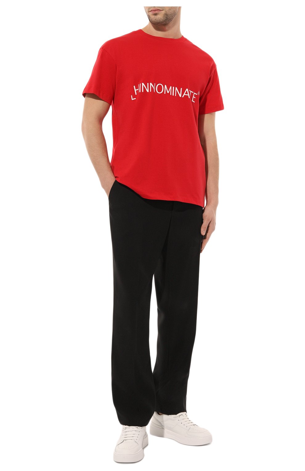Мужская хлопковая футболка HINNOMINATE красного цвета, арт. HUS3/HNM207 | Фото 2 (Рукава: Короткие; Длина (для топов): Стандартные; Принт: С принтом; Материал внешний: Хлопок; Стили: Спорт-шик)