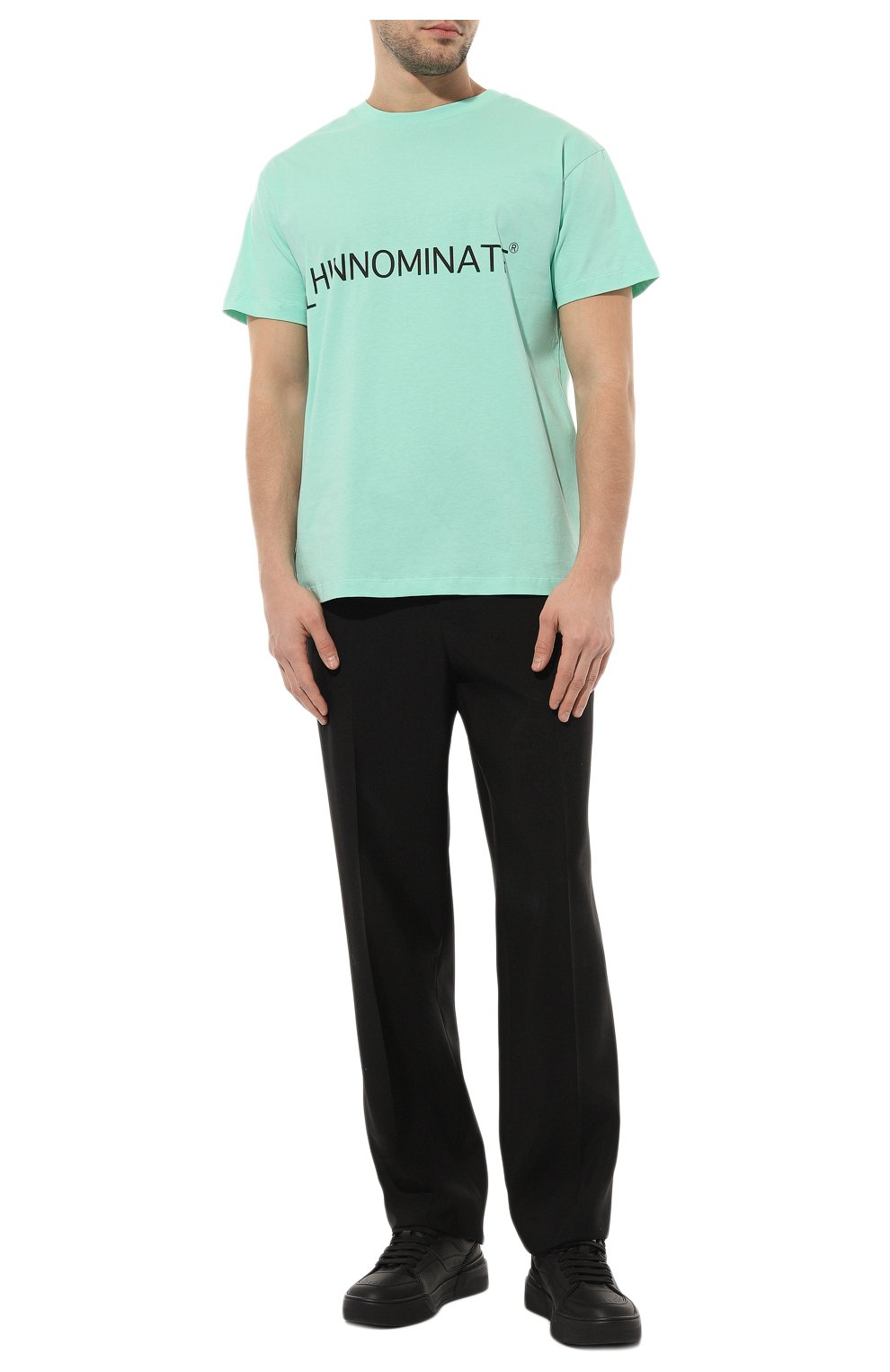 Мужская хлопковая футболка HINNOMINATE бирюзового цвета, арт. HUS3/HNM207 | Фото 2 (Рукава: Короткие; Длина (для топов): Стандартные; Принт: С принтом; Материал внешний: Хлопок; Стили: Спорт-шик)