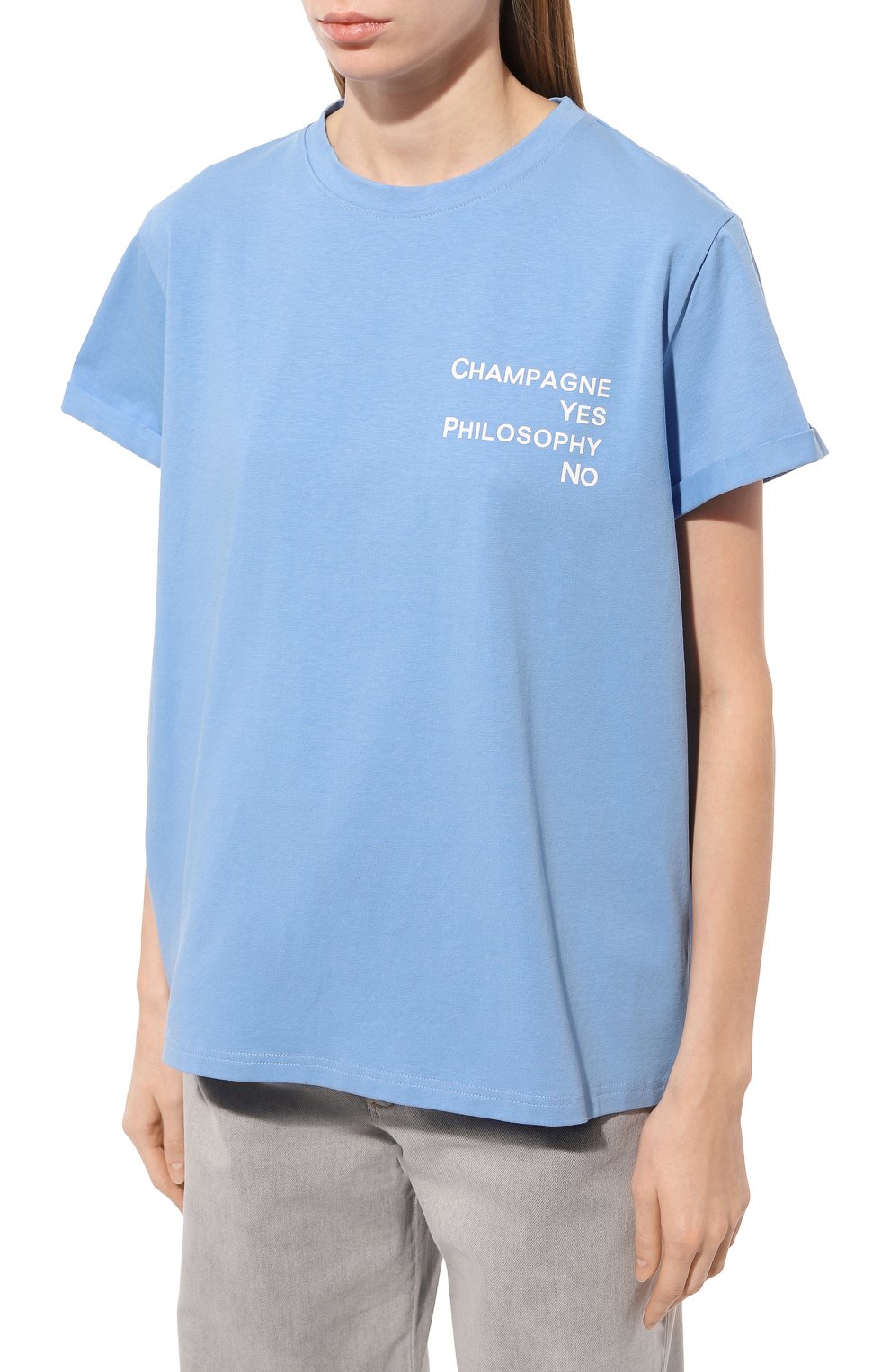 Женская хлопковая футболка SEVEN LAB голубого цвета, арт. T20-CYPN blue | Фото 3 (Рукава: Короткие; Длина (для топов): Стандартные; Принт: С принтом; Материал внешний: Хлопок; Стили: Спорт-шик; Женское Кросс-КТ: Футболка-одежда)
