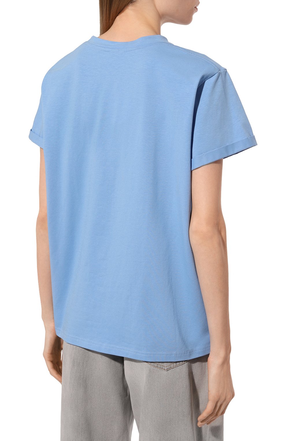 Женская хлопковая футболка SEVEN LAB голубого цвета, арт. T20-CYPN blue | Фото 4 (Рукава: Короткие; Длина (для топов): Стандартные; Принт: С принтом; Материал внешний: Хлопок; Стили: Спорт-шик; Женское Кросс-КТ: Футболка-одежда)