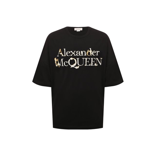 Хлопковая футболка Alexander McQueen черного цвета