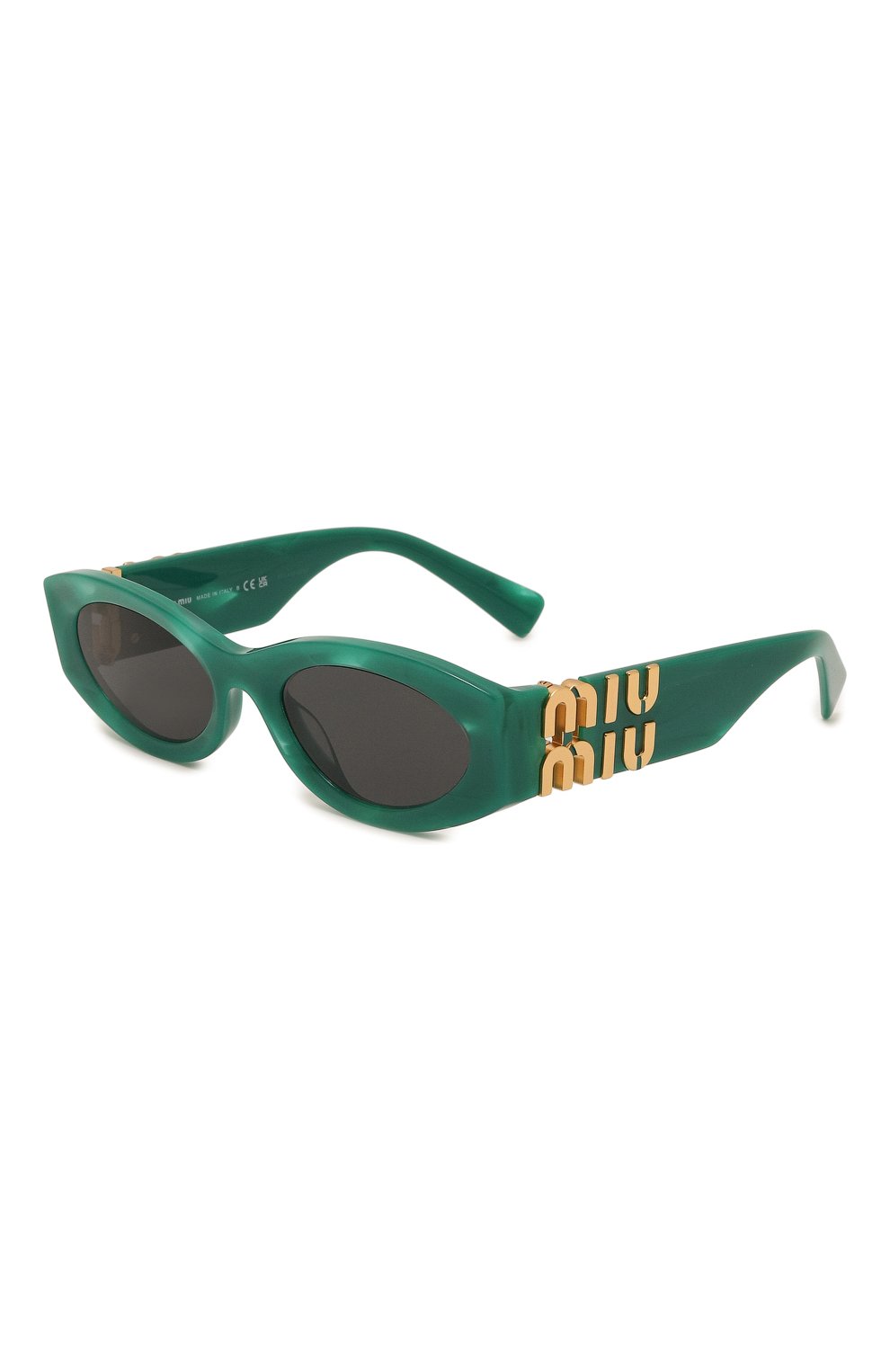 Женские солнцезащитные очки MIU MIU зеленого цвета, арт. 11WS-15H5S0 | Фото 1 (Материал: Пластик; Тип очков: С/з; Оптика Гендер: оптика-женское; Очки форма: Овальные)