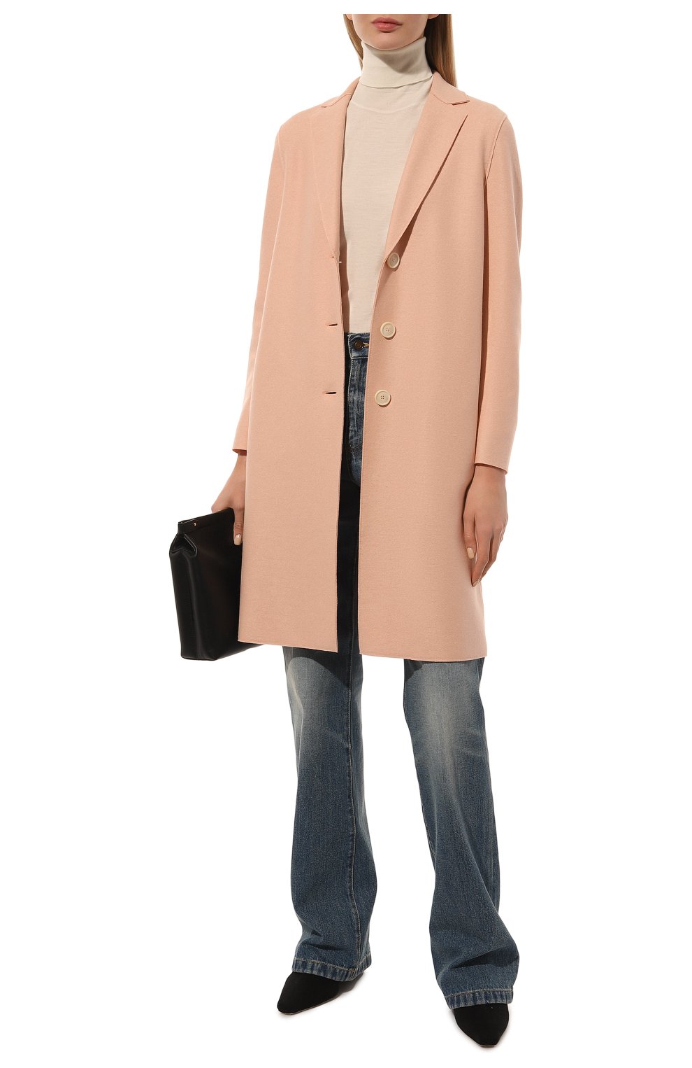 Женское шерстяное пальто HARRIS WHARF LONDON розового цвета, арт. A1331MLX | Фото 2 (Материал внешний: Шерсть; Рукава: Длинные; Длина (верхняя одежда): До колена; Стили: Классический; 1-2-бортные: Однобортные)