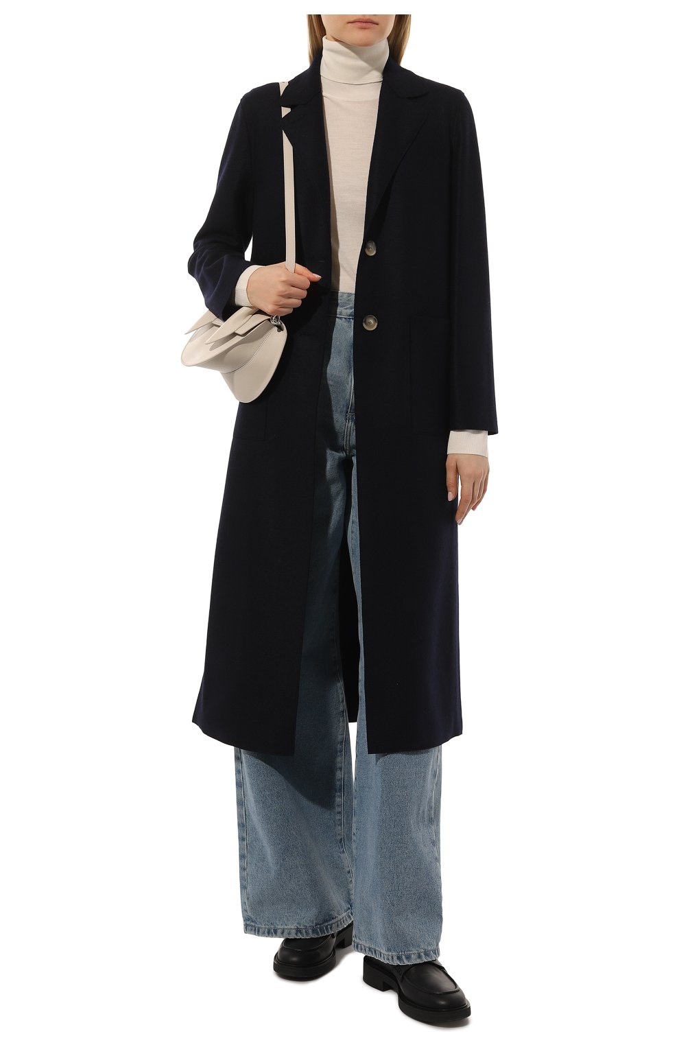 Женское шерстяное пальто HARRIS WHARF LONDON синего цвета, арт. A1353MLX-B | Фото 2 (Материал внешний: Шерсть; Рукава: Длинные; Стили: Классический; Длина (верхняя одежда): Длинные; 1-2-бортные: Однобортные)