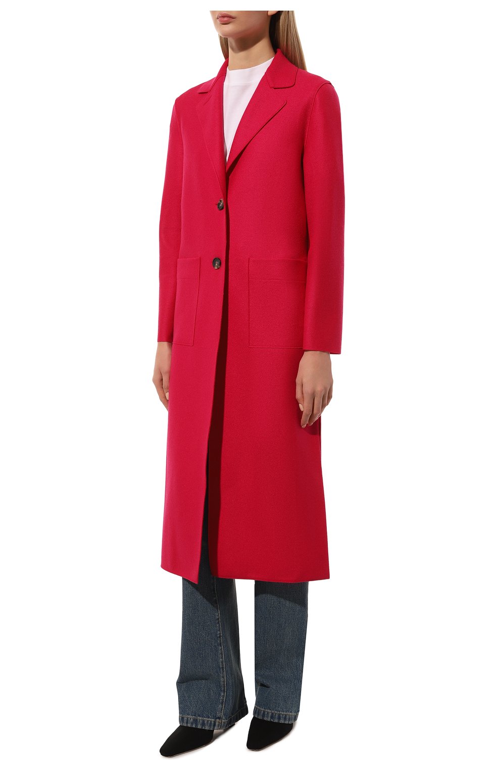 Женское шерстяное пальто HARRIS WHARF LONDON малинового цвета, арт. A1353MLX-B | Фото 3 (Материал внешний: Шерсть; Рукава: Длинные; Стили: Классический; Длина (верхняя одежда): Длинные; 1-2-бортные: Однобортные)