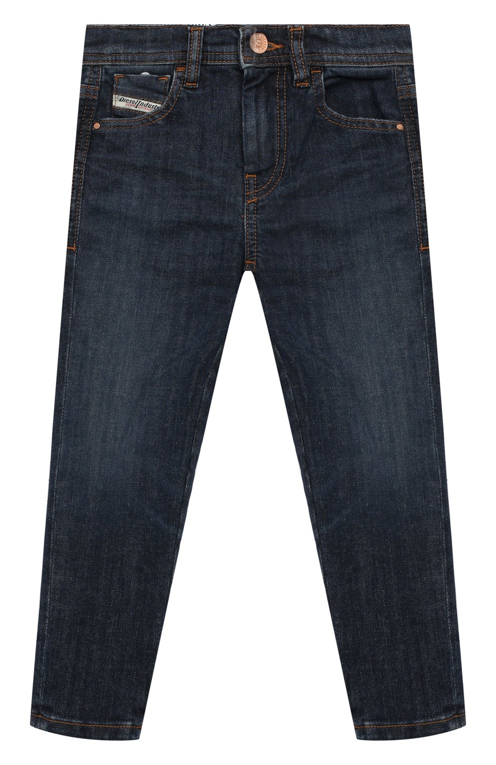 Детские джинсы DIESEL темно-синего цвета, арт. J00812/KXBGY | Фото 1 (Материал внешний: Хлопок; Детали: Потертости)