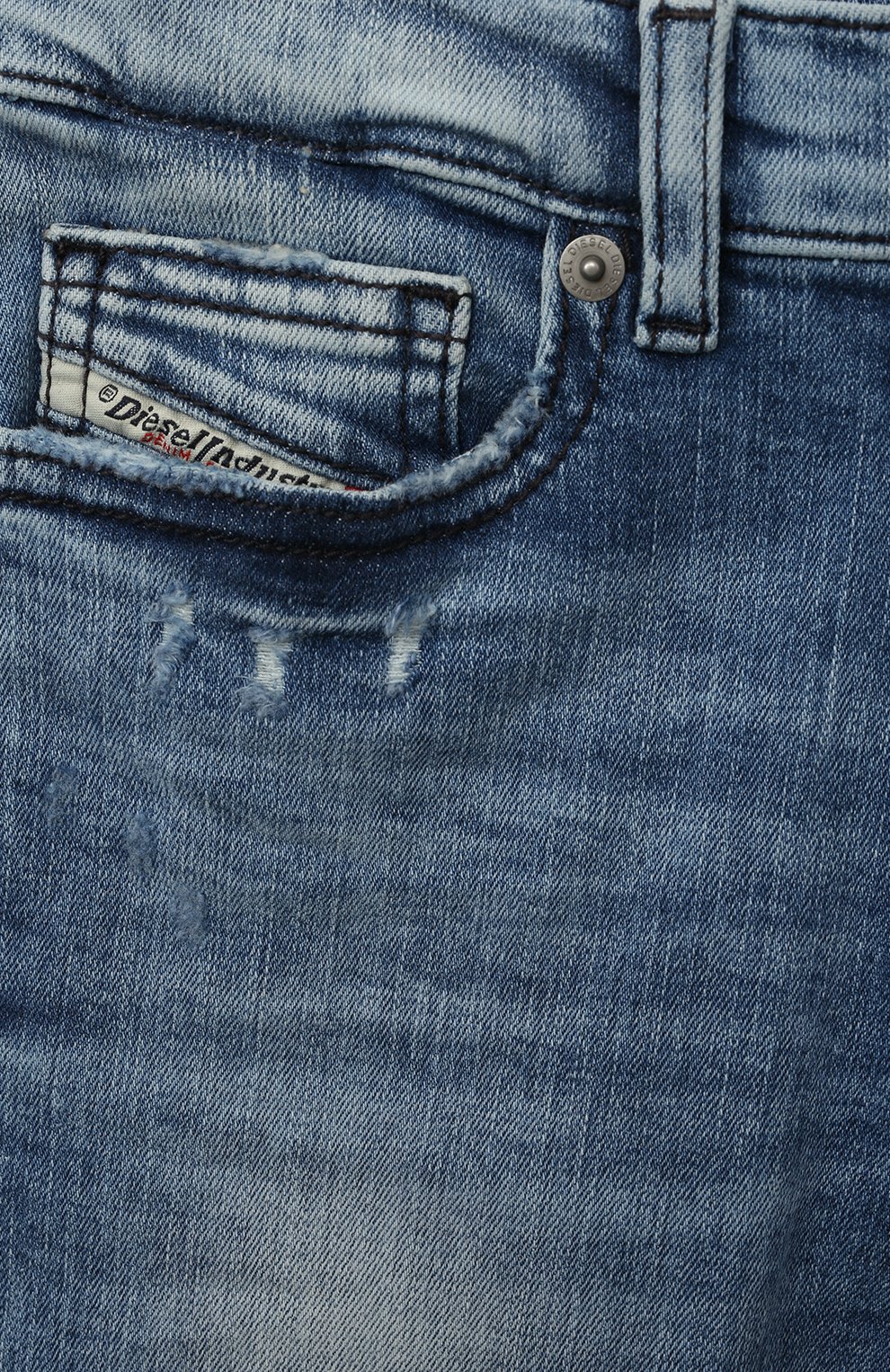 Детские джинсы DIESEL синего цвета, арт. J00981/KXBHP | Фото 3 (Материал внешний: Хлопок; Детали: Потертости)