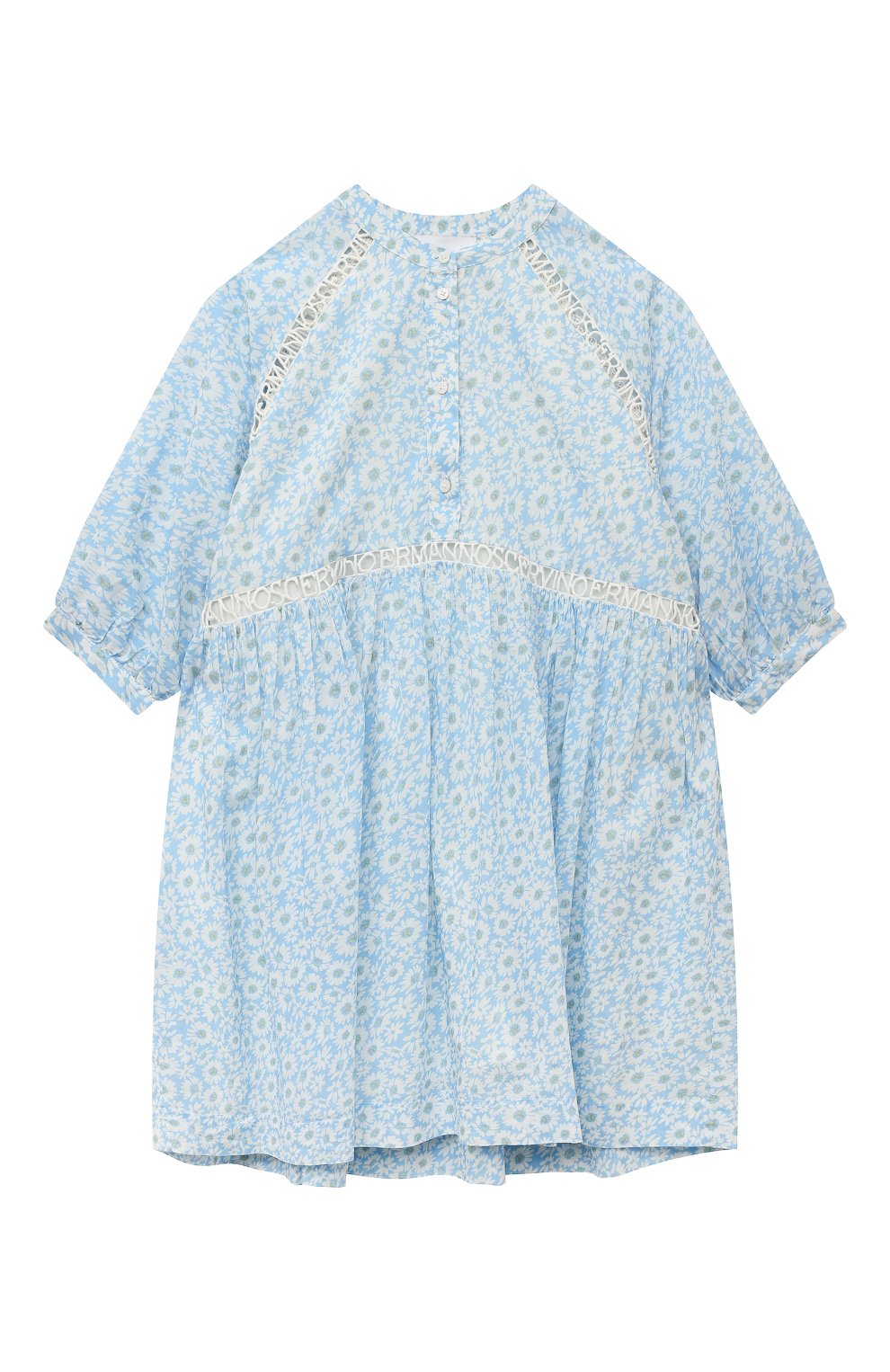Детское хлопковое платье ERMANNO SCERVINO голубого цвета, арт. SFAB102C/CF535-BS002/10A-16A | Фото 1 (Рукава: Длинные; Материал внешний: Хлопок; Материал подклада: Хлопок)