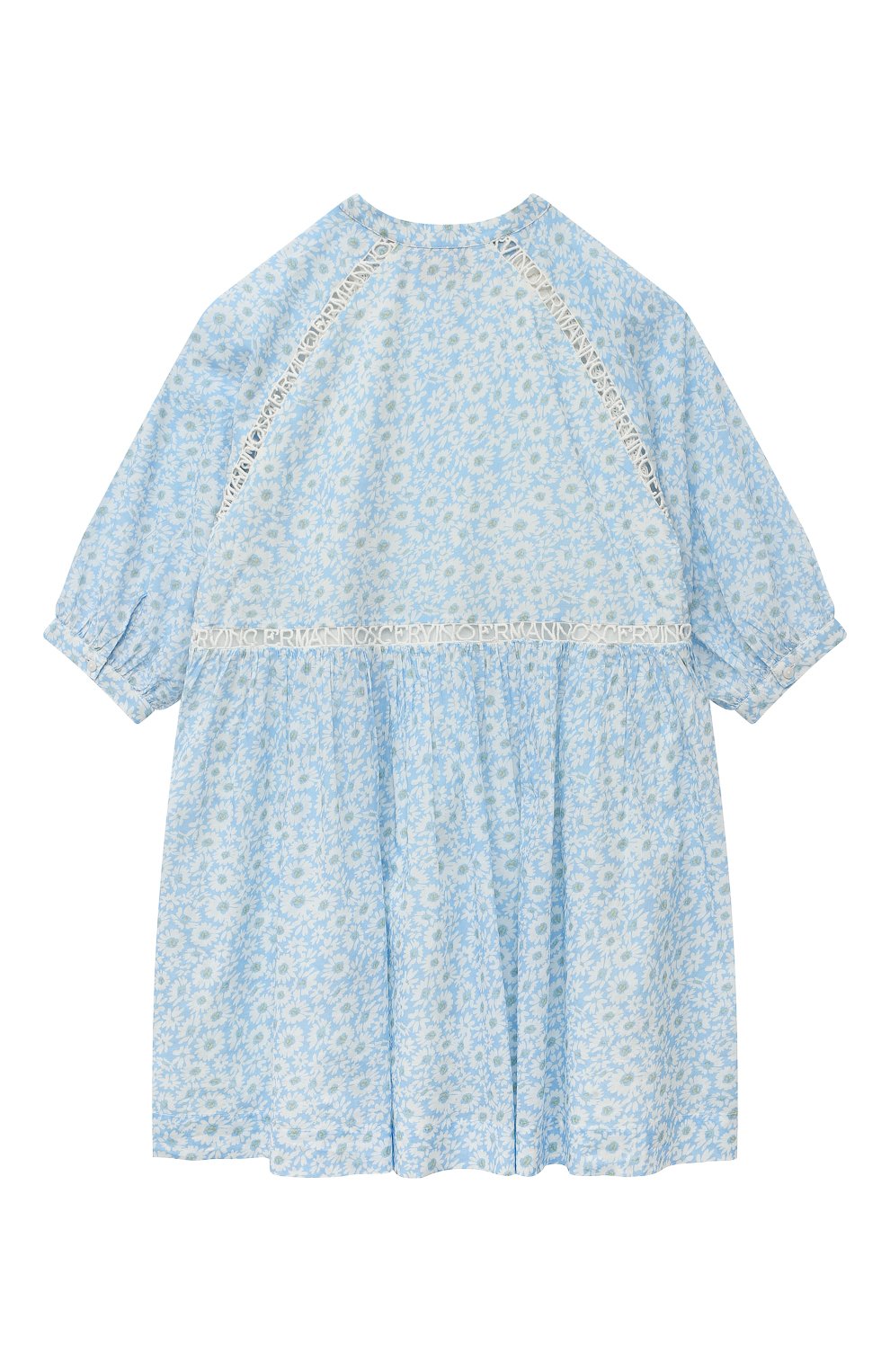 Детское хлопковое платье ERMANNO SCERVINO голубого цвета, арт. SFAB102C/CF535-BS002/10A-16A | Фото 2 (Рукава: Длинные; Материал внешний: Хлопок; Материал подклада: Хлопок)