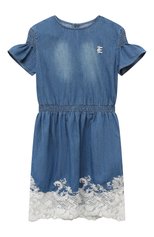 Детское джинсовое платье ERMANNO SCERVINO синего цвета, арт. SFAB103C/DF020-BS002/3A-8A | Фото 1 (Рукава: Короткие; Материал внешний: Хлопок)
