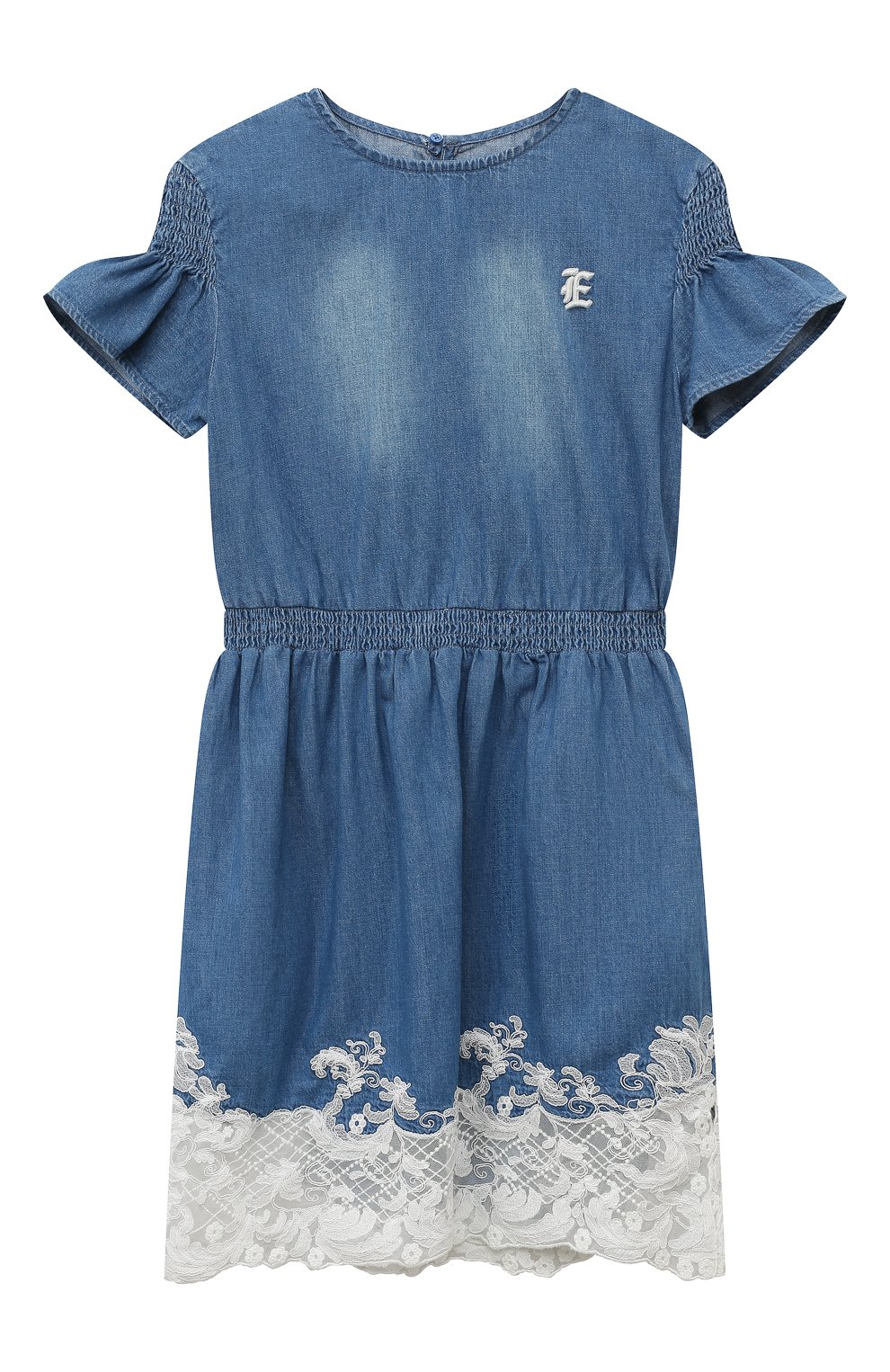 Детское джинсовое платье ERMANNO SCERVINO синего цвета, арт. SFAB103C/DF020-BS002/10A-16A | Фото 1 (Рукава: Короткие; Материал внешний: Хлопок)