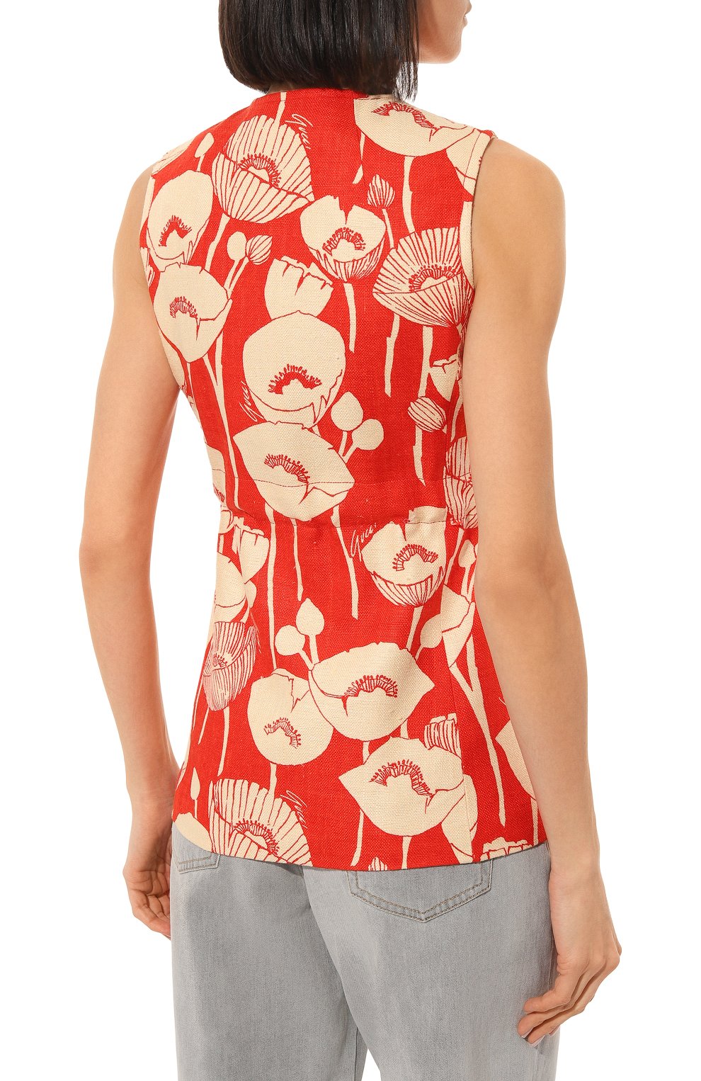 Женский шелковый жилет GUCCI красного цвета, арт. 652265 ZAGUI | Фото 4 (Материал внешний: Шелк; Женское Кросс-КТ: Жилет-одежда; Длина (верхняя одежда): Короткие; Стили: Кэжуэл)