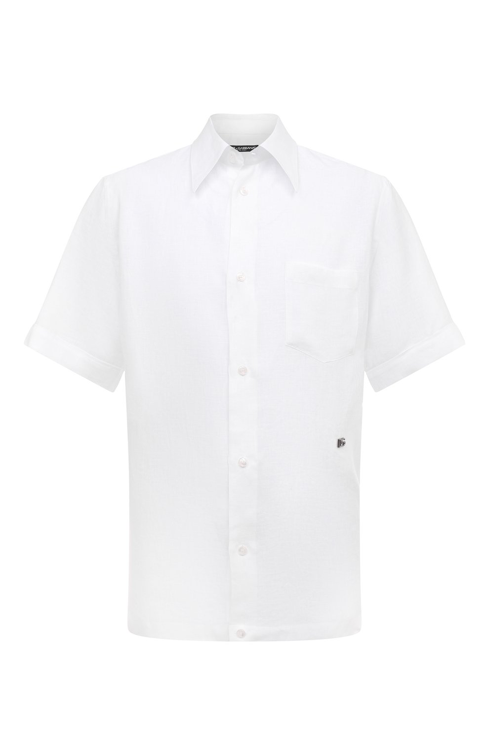 Мужская льняная рубашка DOLCE & GABBANA белого цвета, арт. G5KE1T/FU4IK | Фото 1 (Воротник: Кент; Рубашки М: Regular Fit; Рукава: Короткие; Случай: Повседневный; Длина (для топов): Стандартные; Материал внешний: Лен; Стили: Кэжуэл)