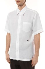 Мужская льняная рубашка DOLCE & GABBANA белого цвета, арт. G5KE1T/FU4IK | Фото 3 (Воротник: Кент; Рубашки М: Regular Fit; Рукава: Короткие; Случай: Повседневный; Длина (для топов): Стандартные; Материал внешний: Лен; Стили: Кэжуэл)