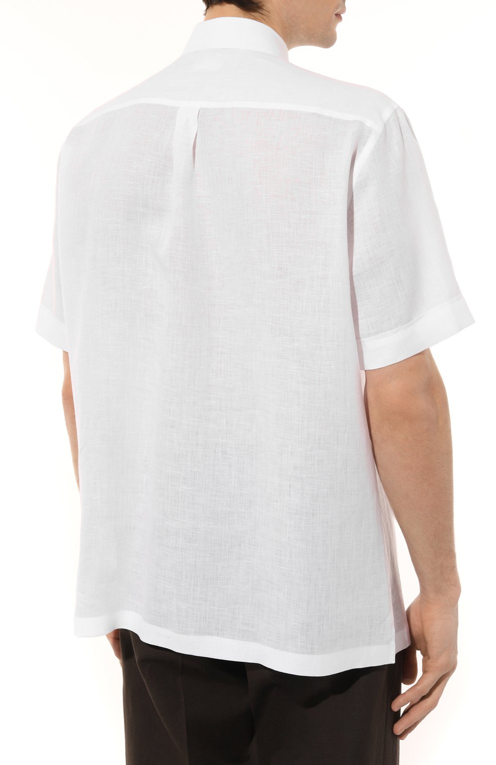 Мужская льняная рубашка DOLCE & GABBANA белого цвета, арт. G5KE1T/FU4IK | Фото 4 (Воротник: Кент; Рубашки М: Regular Fit; Рукава: Короткие; Случай: Повседневный; Длина (для топов): Стандартные; Материал внешний: Лен; Стили: Кэжуэл)