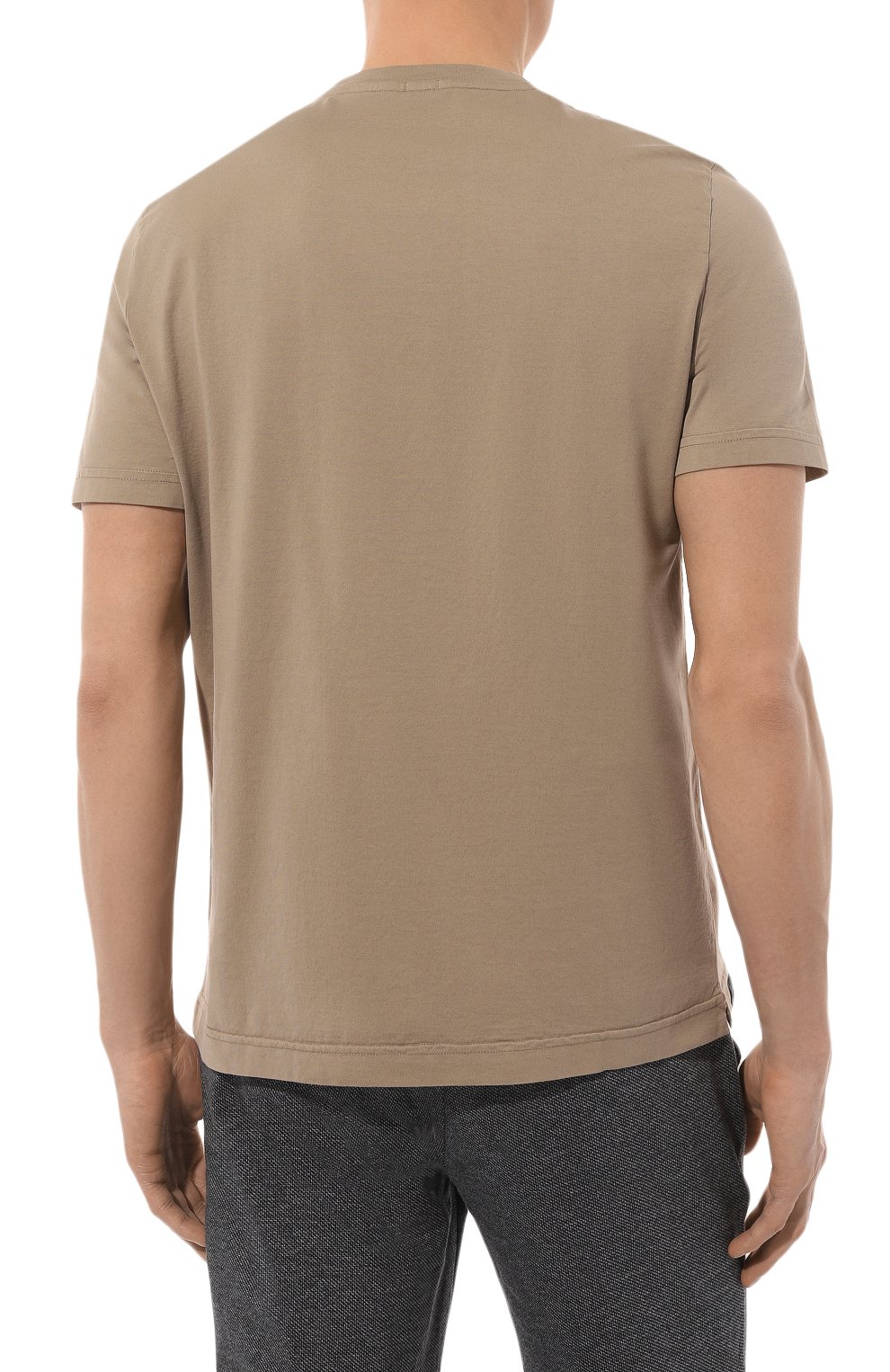 Мужская хлопковая футболка CAPOBIANCO бежевого цвета, арт. 14M660.AL01 | Фото 4 (Принт: Без принта; Рукава: Короткие; Длина (для топов): Стандартные; Материал внешний: Хлопок; Стили: Кэжуэл)