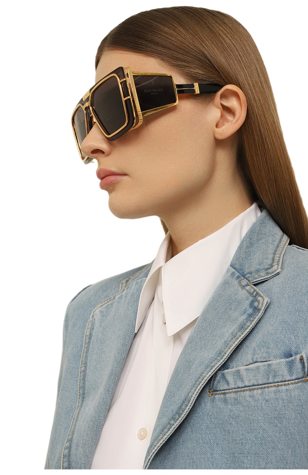 Женские солнцезащитные очки BALMAIN черного цвета, арт. BPS-102K | Фото 2 (Кросс-КТ: С/з-унисекс; Тип очков: С/з; Очки форма: Маска; Оптика Гендер: оптика-унисекс)