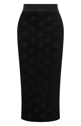 Женская хлопковая юбка DOLCE & GABBANA черного цвета, арт. F4CJUT/FJ7DL | Фото 1 (Длина Ж (юбки, платья, шорты): Миди; Материал внешний: Хлопок; Стили: Гламурный; Женское Кросс-КТ: Юбка-одежда)