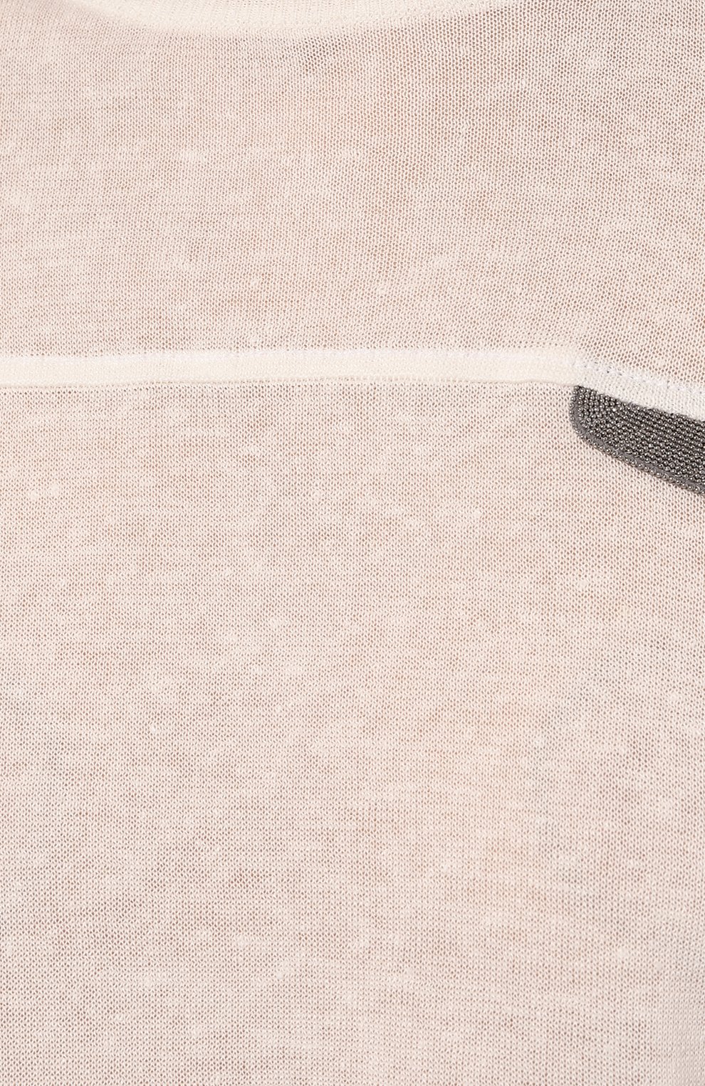 Женский льняной пуловер BRUNELLO CUCINELLI кремвого цвета, арт. M1T136710 | Фото 5 (Рукава: Короткие; Длина (для топов): Стандартные; Материал внешний: Лен; Женское Кросс-КТ: Пуловер-одежда; Стили: Кэжуэл)