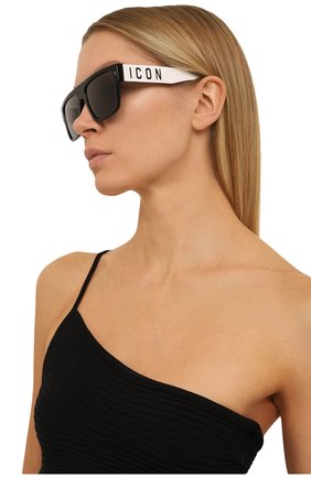 Женские солнцезащитные очки DSQUARED2 черно-белого цвета, арт. IC0N0003 CCP | Фото 2 (Тип очков: С/з; Материал: Пластик; Очки форма: Квадратные; Оптика Гендер: оптика-унисекс)