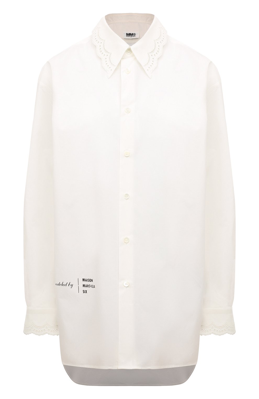 Женская хлопковая рубашка MM6 белого цвета, арт. S52DL0204/S47294 | Фото 1 (Рукава: Длинные; Принт: Без принта; Женское Кросс-КТ: Рубашка-одежда; Длина (для топов): Удлиненные; Материал внешний: Хлопок; Стили: Минимализм)
