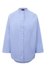 Женская хлопковая рубашка ASPESI голубого цвета, арт. 5419/G498 | Фото 1 (Рукава: Длинные; Женское Кросс-КТ: Рубашка-одежда; Принт: С принтом; Длина (для топов): Удлиненные; Материал внешний: Хлопок; Стили: Кэжуэл)