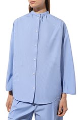 Женская хлопковая рубашка ASPESI голубого цвета, арт. 5419/G498 | Фото 3 (Рукава: Длинные; Женское Кросс-КТ: Рубашка-одежда; Принт: С принтом; Длина (для топов): Удлиненные; Материал внешний: Хлопок; Стили: Кэжуэл)