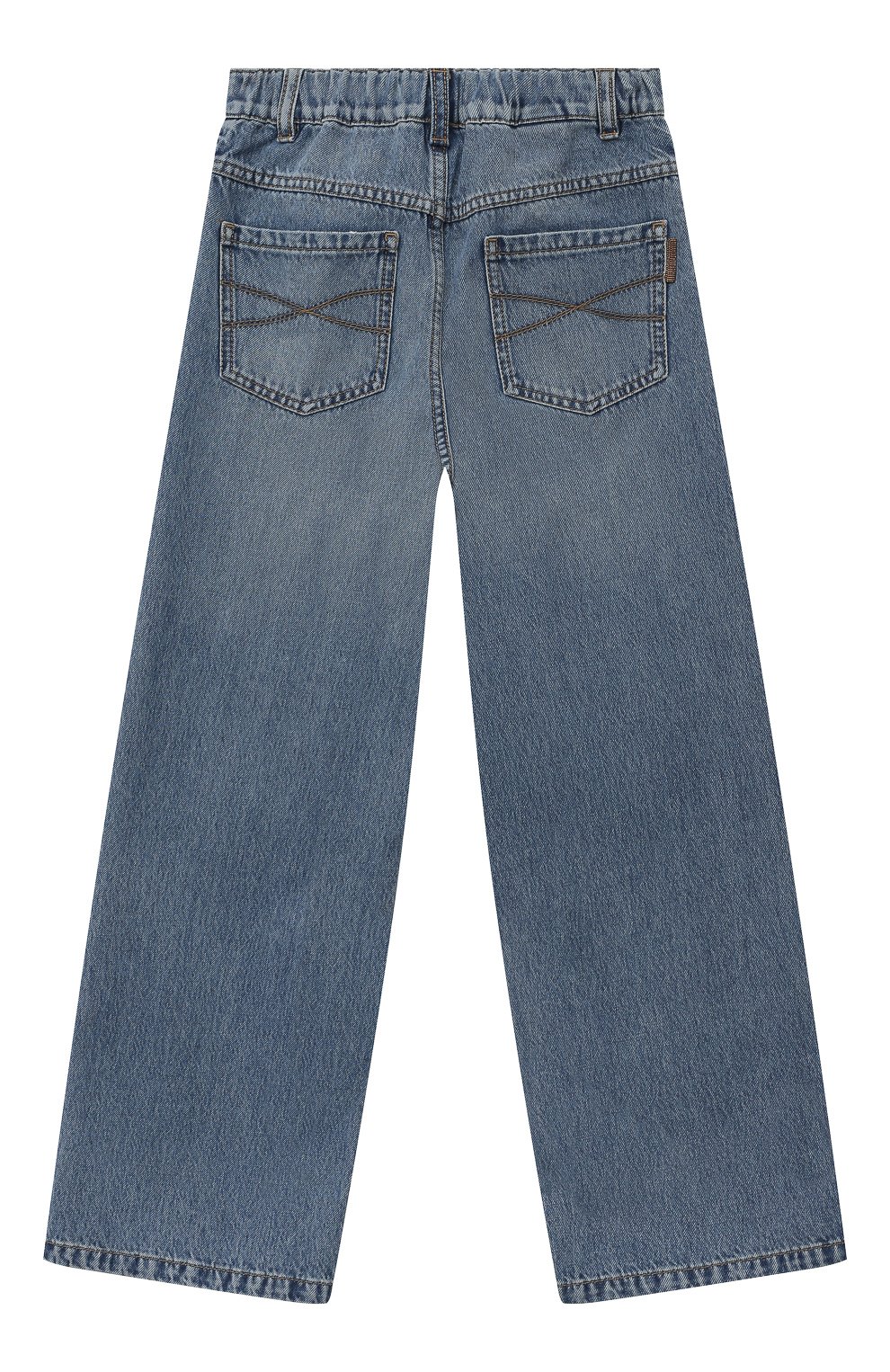 Детские джинсы BRUNELLO CUCINELLI синего цвета, арт. BH188P494A | Фото 2 (Материал внешний: Хлопок; Детали: Потертости)