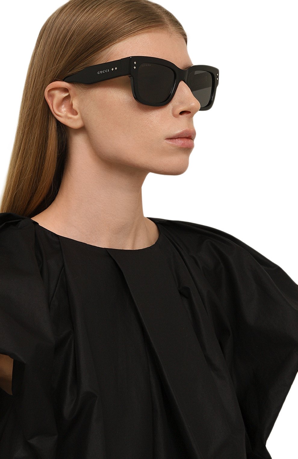 Женские солнцезащитные очки GUCCI черного цвета, арт. GG1217S 001 | Фото 2 (Тип очков: С/з; Очки форма: Квадратные; Оптика Гендер: оптика-женское)