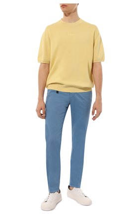 Мужские брюки из хлопка и шелка MARCO PESCAROLO голубого цвета, арт. SLIM80/ZIP/4700 | Фото 2 (Материал подклада: Хлопок; Случай: Повседневный; Стили: Кэжуэл; Силуэт М (брюки): Чиносы; Материал внешний: Хлопок)